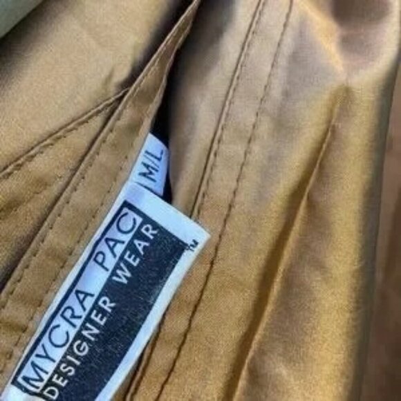 Mycra Pac Designer Wear Womens Coat Size Large Gold Reversible Pockets Belt - Picture 7 of 10